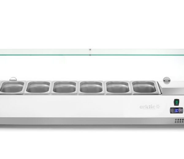 Aufsatz-Kühlvitrine Gastronorm 1/4, Arktic, 7x GN 1/4, GN 1/4, 31,5L, 230V/180W, 335x1505x(H)460mm