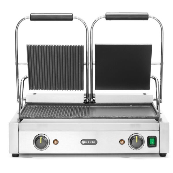 Kontaktgrill - Doppelversion, HENDI, halb glatt, halb gerillt, 230V/3600W, 570x375x(H)216mm
