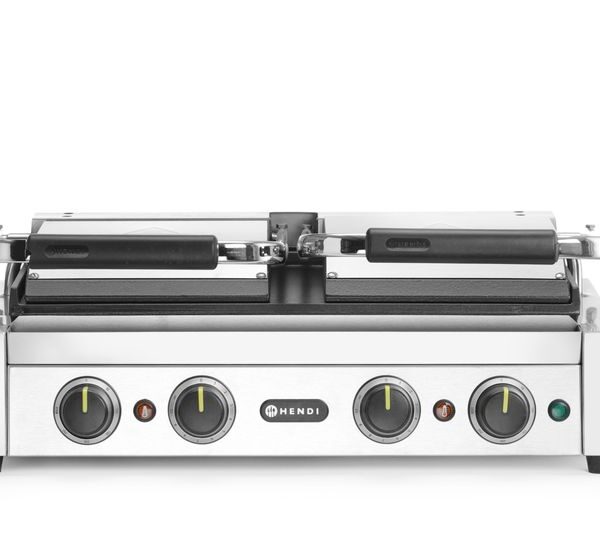 Kontaktgrill, Doppelgrill mit Timer, HENDI, Silber, 220-240V/3600W, 570x375x(H)216mm, Rechteckig