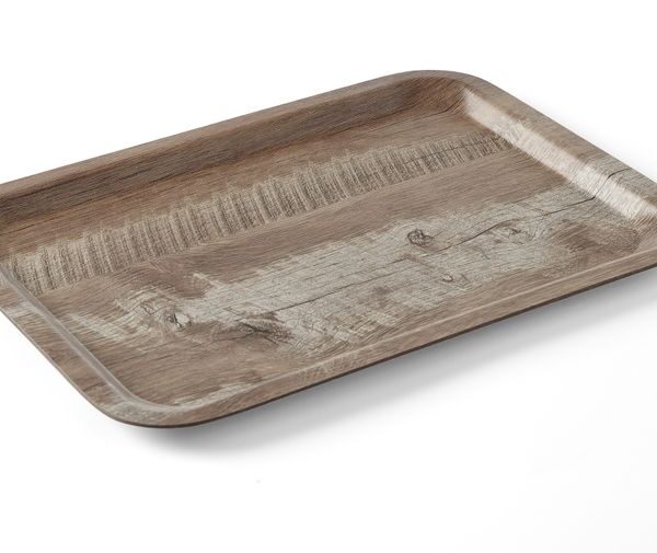 Serviertablett aus Melamin mit Holzoptik , AmerBox, Holz dunkel, 240x340mm
