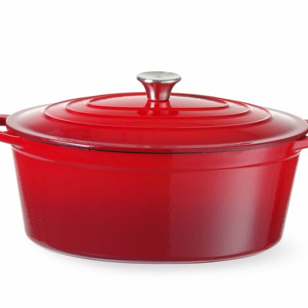 Emaillierter Gusseisentopf, HENDI, 6,88L, Rot, 405x255x(H)134mm, Oval
