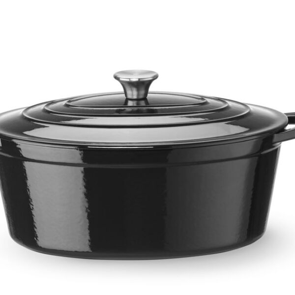 Emaillierter Gusseisentopf, HENDI, 6,88L, Schwarz, 405x255x(H)134mm, Oval