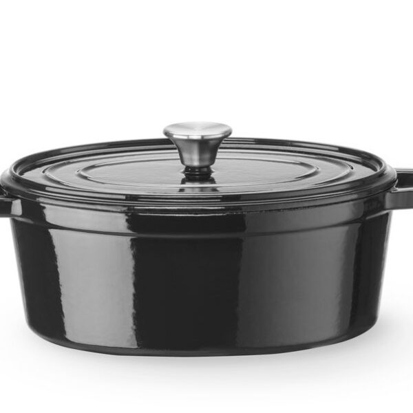 Emaillierter Gusseisentopf, HENDI, 4,4L, Schwarz, 365x220x(H)115mm, Oval