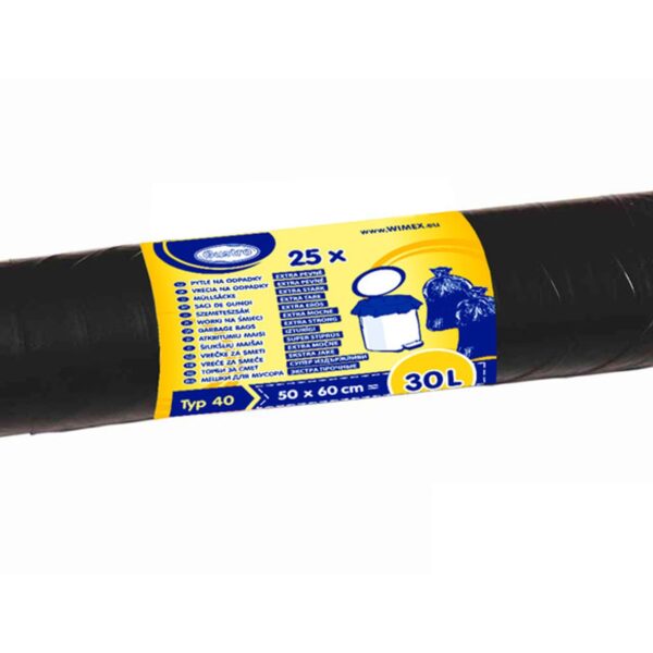 Mülleimerbeutel 30 Liter, 50 x 60 cm, schwarz, extra stark, 25 Stk.