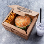 Hamburgerboxen aus Mikrowellpappe 2-geteilt bedruckt braun 21 x 16 x 10 cm, 100 Stk. – Bild 2