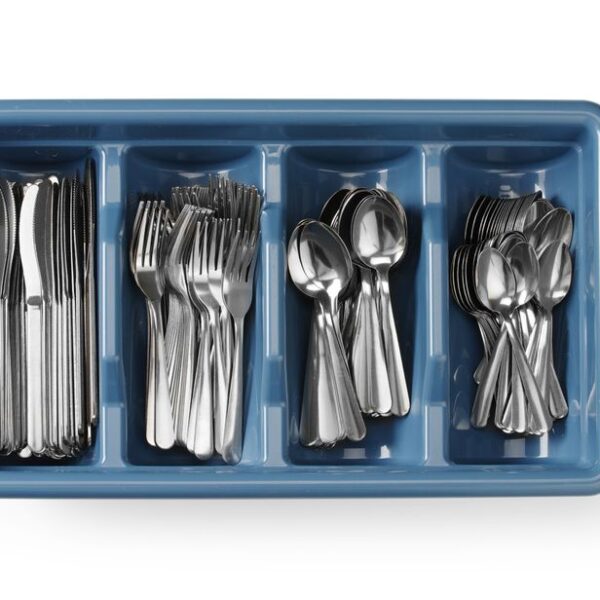 Besteck-Set mit Tablett, HENDI, Blau, 525x300x(H)95mm, Rechteckig