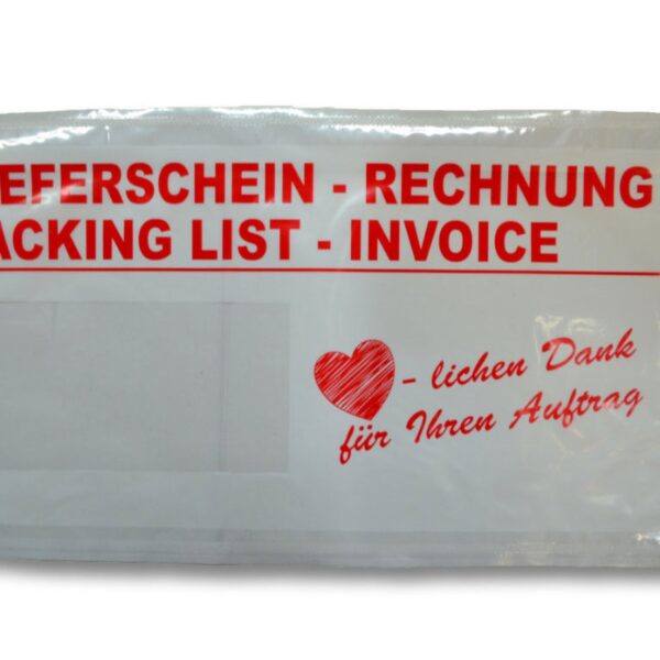 Dokumententaschen Begleitscheintaschen *Lieferschein/Rechnung* "Herzlichen Dank" DIN Lang, 1000 Stk.