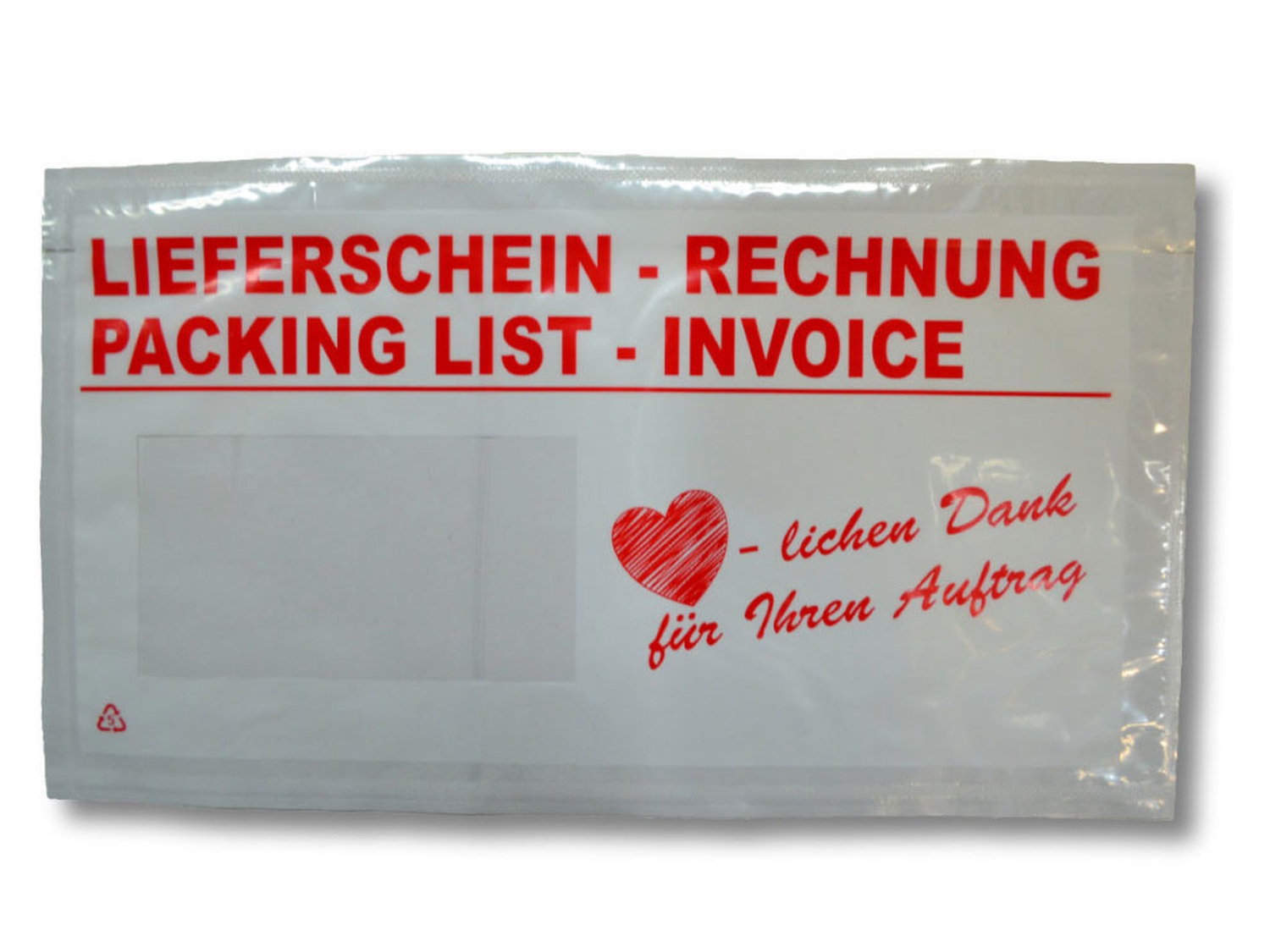 78910025 Dokumententaschen Begleitscheintaschen *Lieferschein/Rechnung* "Herzlichen Dank" DIN Lang, 1000 Stk. – Bild 1