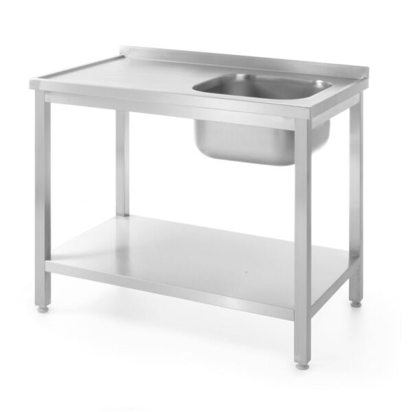 Waschtisch mit Ablage – verschraubt, Tiefe 600 mm, HENDI, Profi Line, Spüle rechts, 1000x600x(H)850mm