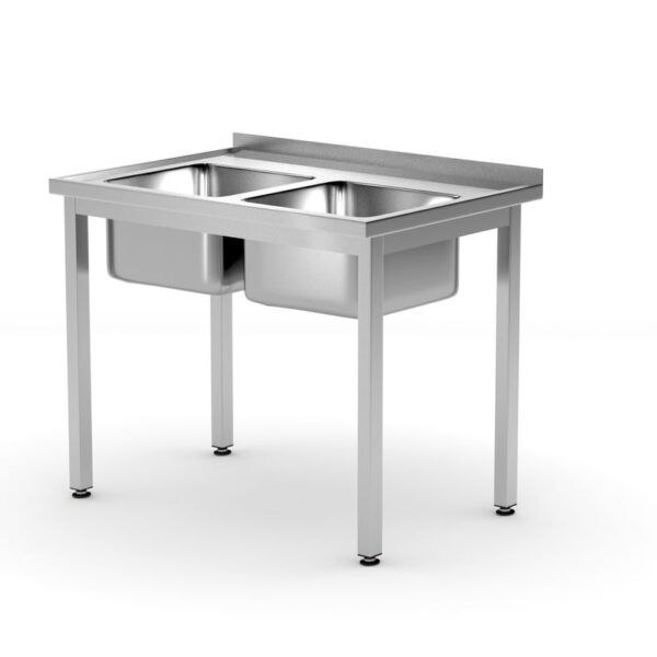 Tisch mit 2 Spülbecken – verschraubt, Tiefe 600 mm, HENDI, Profi Line, 1000x600x(H)850mm