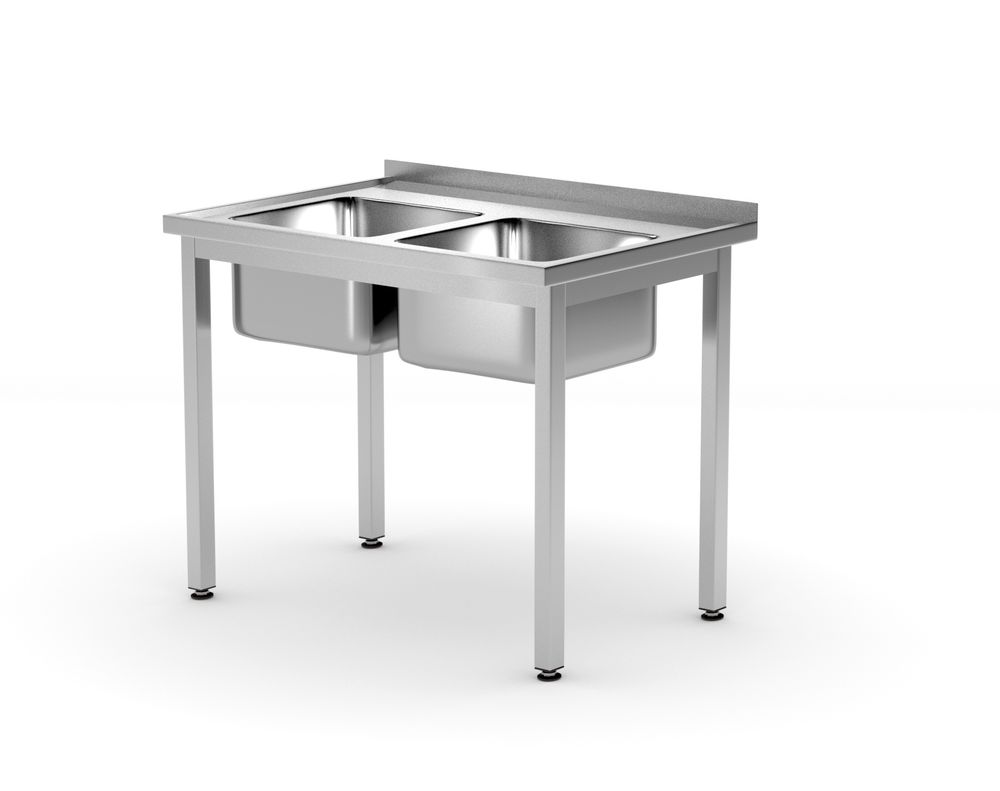 812952_811580 Tisch mit 2 Spülbecken – verschraubt, Tiefe 600 mm, HENDI, Profi Line, 1000x600x(H)850mm – Bild 1