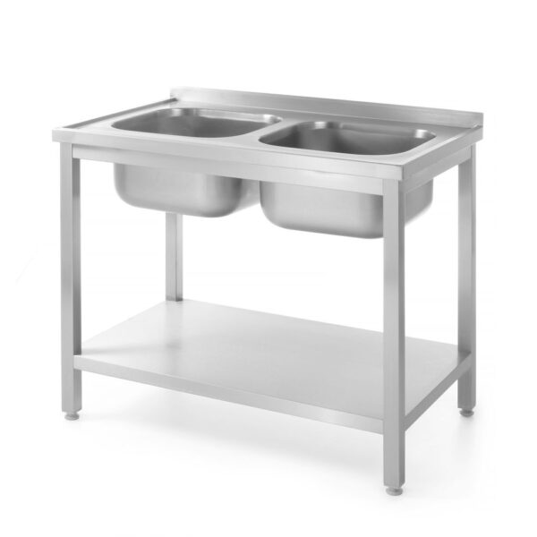 Tisch mit 2 Spülbecken, mit Ablage – verschraubt, HENDI, Profi Line, 1000x700x(H)850mm