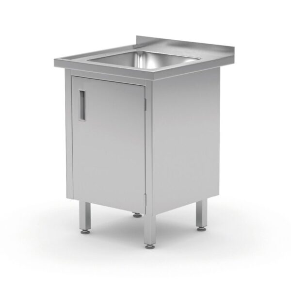 Waschtisch, verschweißt, mit Schrank- und Scharniertüren, HENDI, Profi Line, 600x600x(H)850mm