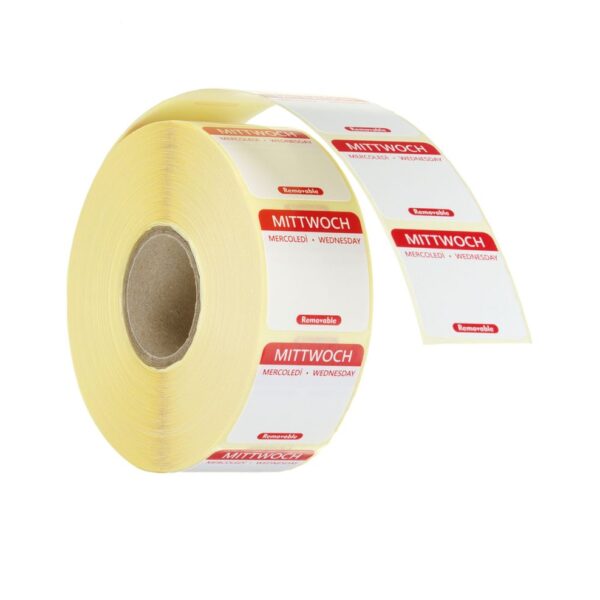 Täglich anwendbare Lebensmittelsicherheitsetiketten, mehrfach verwendbar, leicht entfernbar, HENDI, Mittwoch, 1000 Stk., 25x25mm