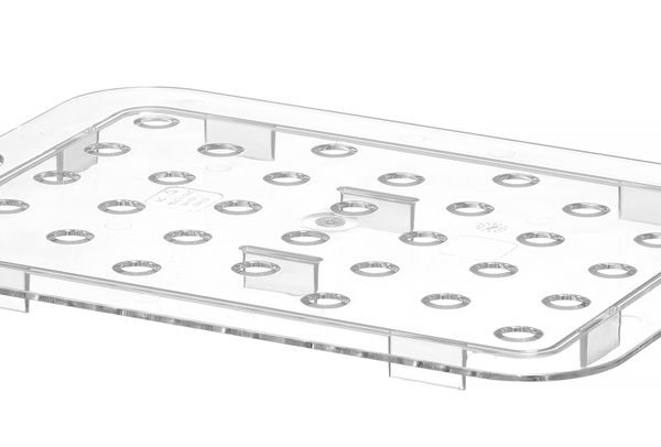 Perforiertes Abtropfgitter für Gastronorm-Behälter aus Polycarbonat, HENDI, Profi Line, GN 1/2, Transparent, 265x206mm
