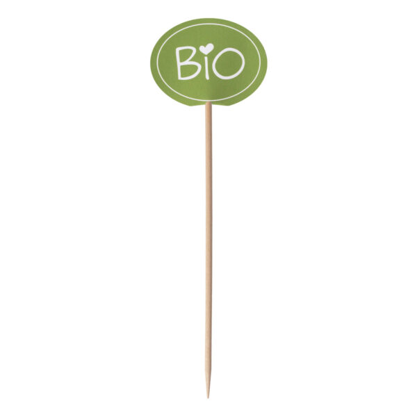 Kennzeichnungspicker Deko-Picker "Bio" 12 cm grün, 100 Stk.