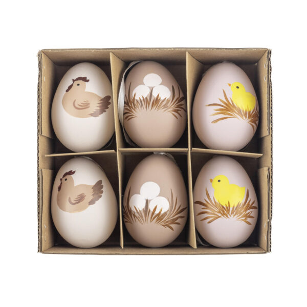 Ostereier Kunststoffeier braun mit Motiven Kunststoff Osterdeko 6cm, 6 Stk.