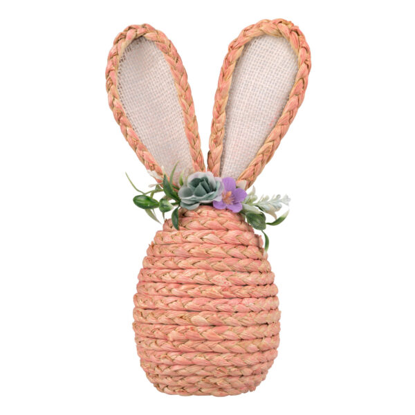 Osterhase aus Maisstroh mit Blumen, Osterdeko 25 cm