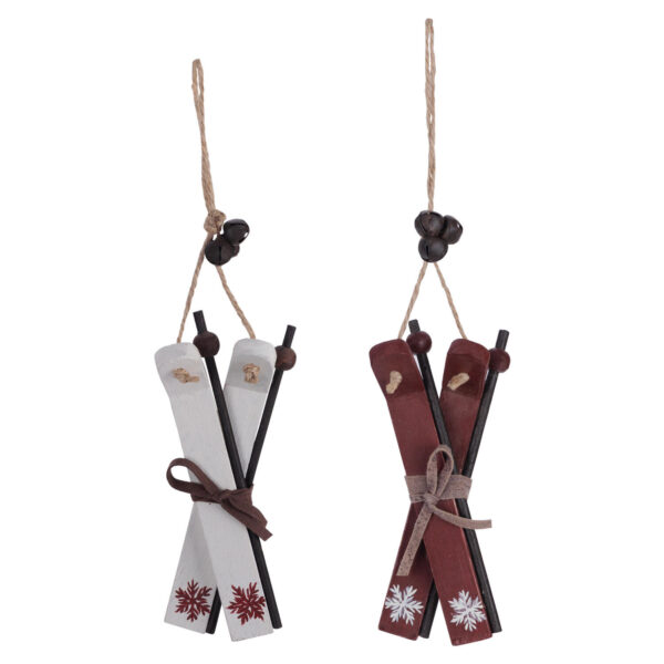 Christbaumdekor Christbaumschmuck "Ski" Holz weinrot / weiß 13cm, 2 Stk.