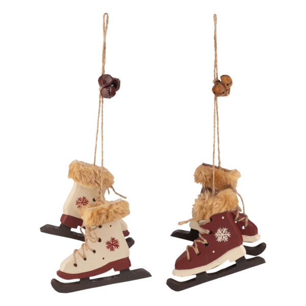 Christbaumdekor Christbaumschmuck "Schlittschuhe" Holz weinrot / weiß 9cm, 2 Stk.