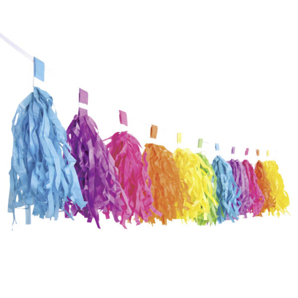 Tassel-Girlande "Farbenspiel" aus Papier schwer entflammbar 3m, 1 Stk.