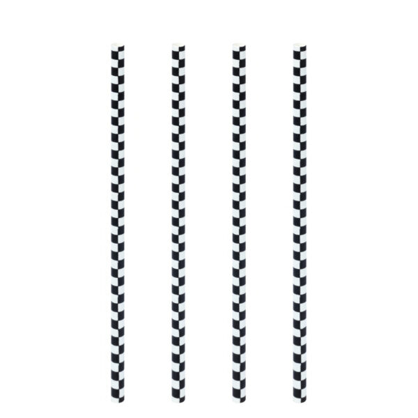 Trinkhalme aus Papier schwarz kariert O6mm, 21cm, 100 Stk.