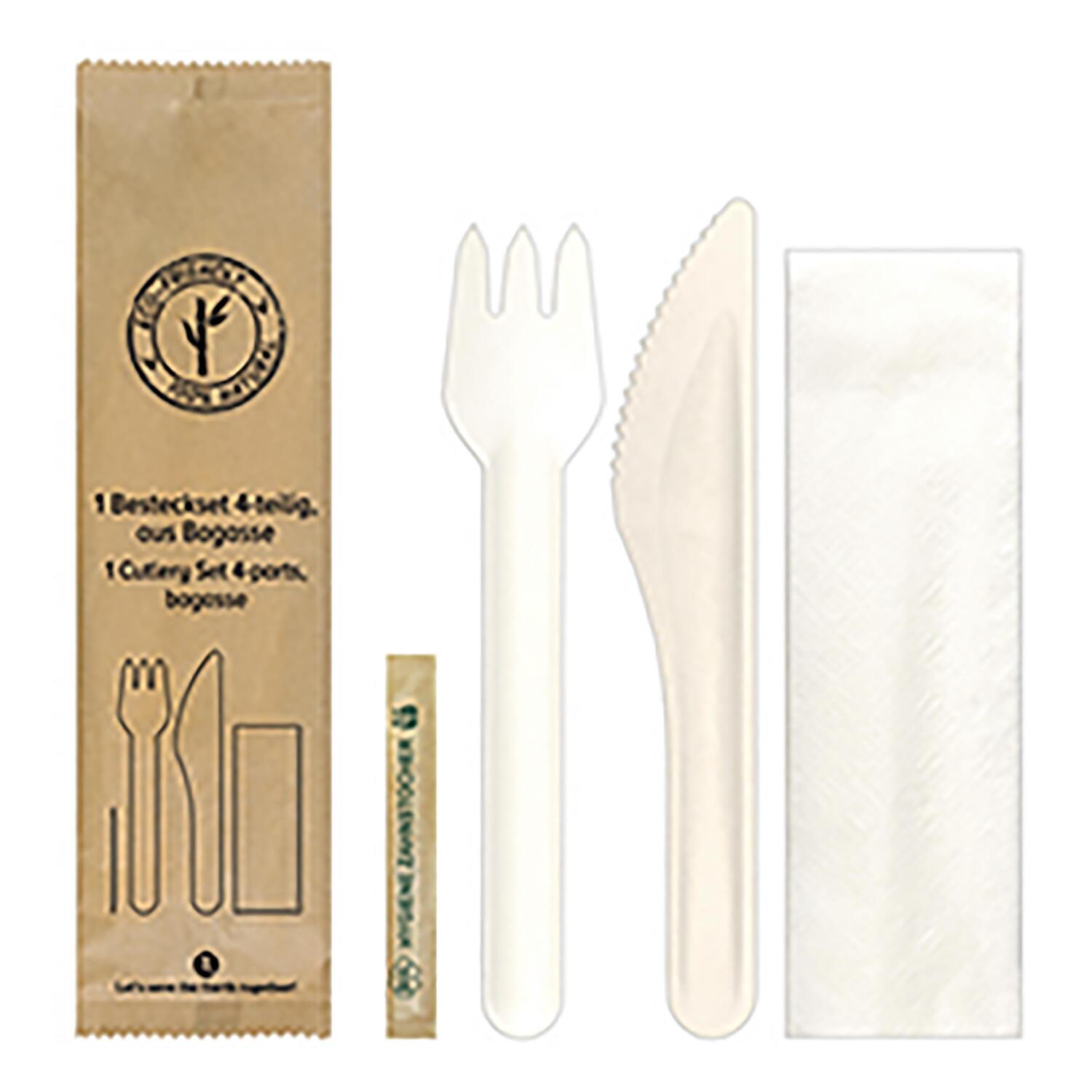 DS-25287NA Bestecksets 4-teilig, aus Bagasse, naturweiß, 22cm, 25 Stk. – Bild 1