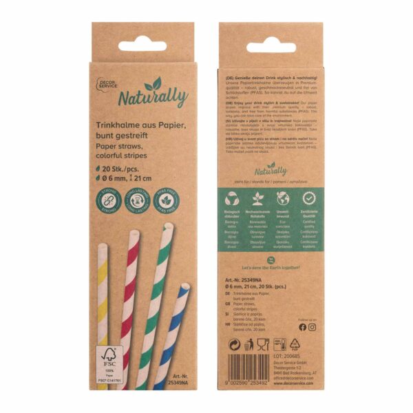 Trinkhalme aus Papier bunt gestreift O6mm 21cm, 20 Stk.