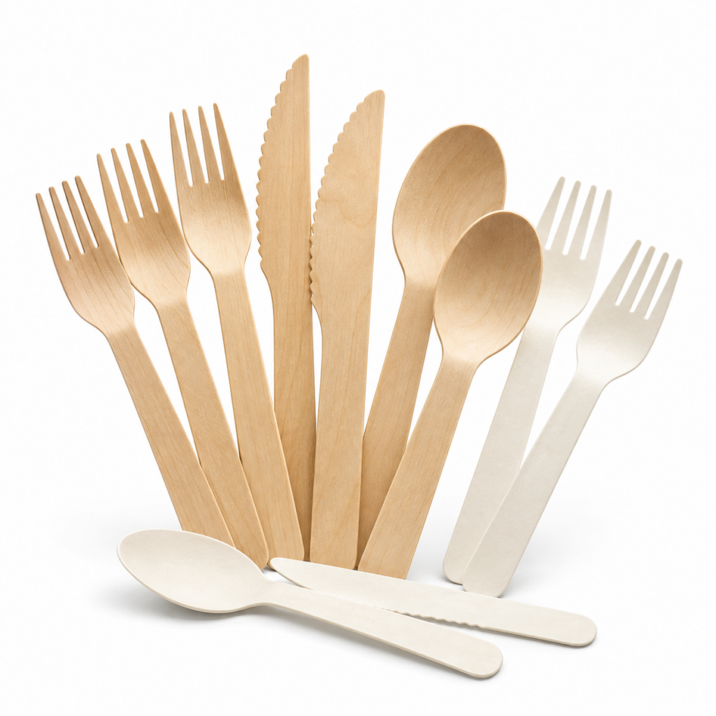 Einwegbesteck aus Holz und Papier