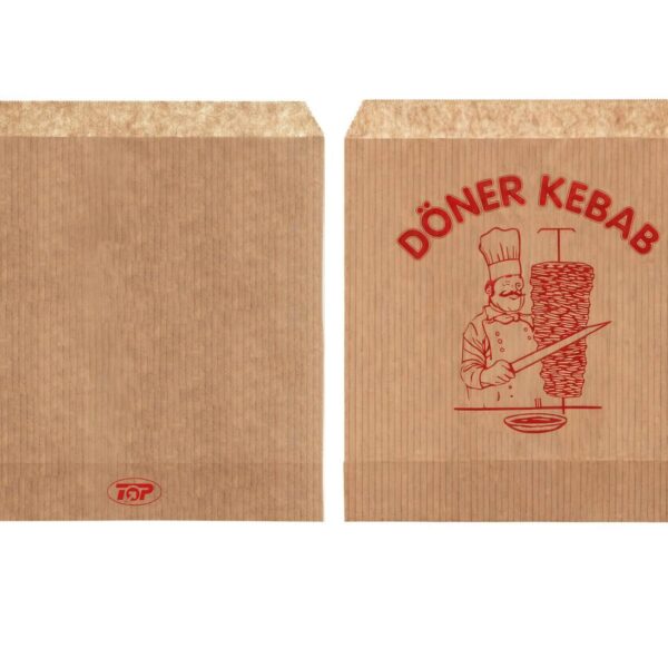 Dönerbeutel mit Aufdruck 'Döner Kebab' Kraftpapier braun 16x16 cm, 2000 Stk.
