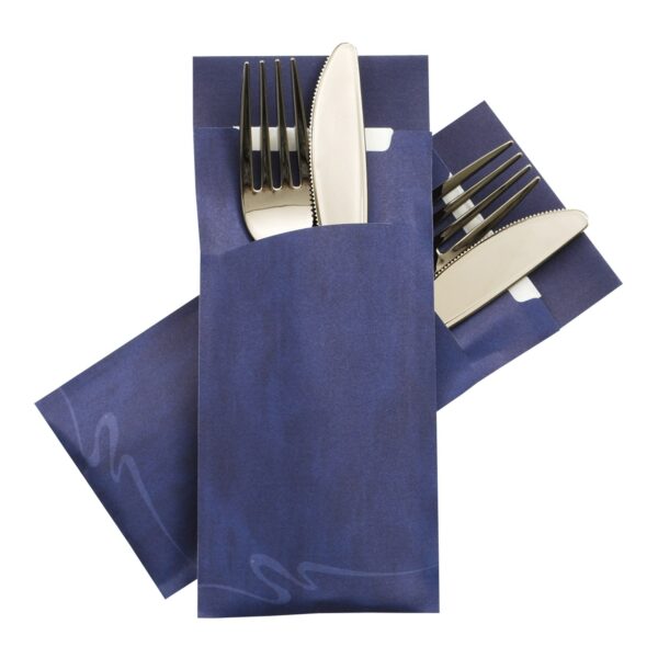 Pochetto Bestecktaschen 200x85mm blau marmor inkl. Serviette, 50 Stk.