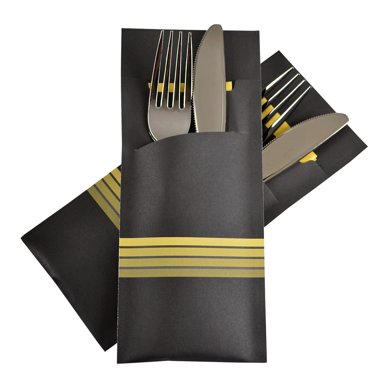 HI-POCH-016 Pochetto Bestecktaschen 200x85mm schwarz gelbe Streifen inkl Serviette, 520 Stk. – Bild 1