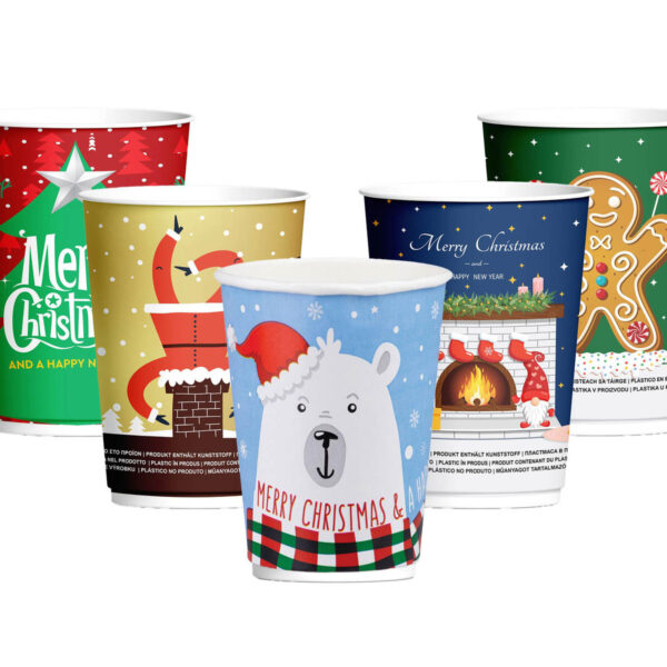 Pappbecher Heißgetränkebecher doppelwandig WEIHNACHTSMIX 200ml (max 270ml), 25 Stk.