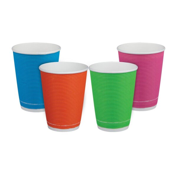 Pappbecher Heißgetränkebecher doppelwandig Farbmix geriffelt 200ml (max 270ml), 25 Stk.