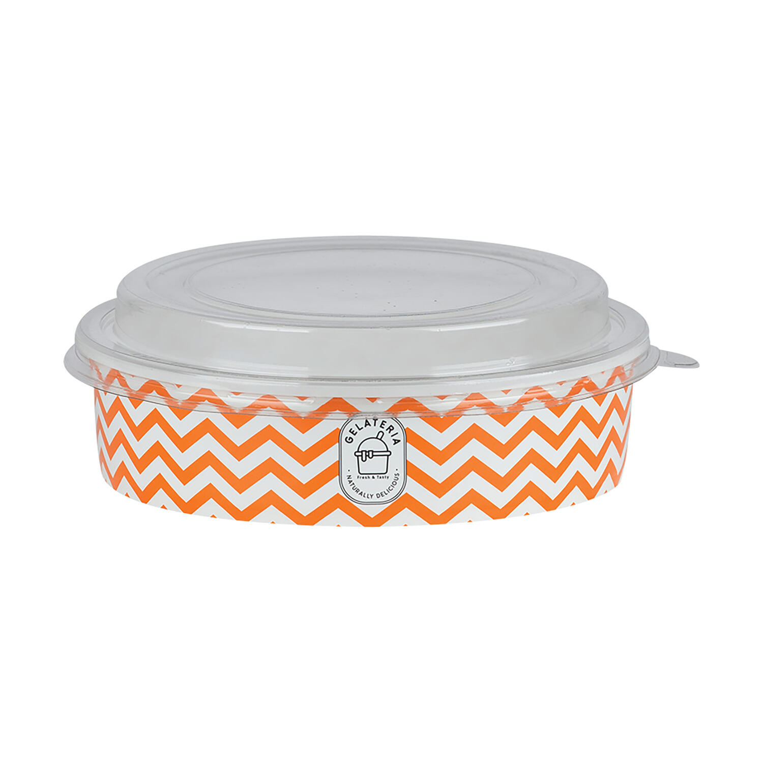 IN-QRB900SA_1 Eisbecher aus PP inkl. Deckel transparent aus PET Familiengröße Zick Zack Motiv orange 900 ml, 50 Stk. – Bild 1