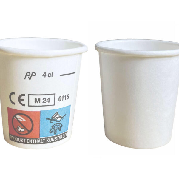 Schnapsbecher Shotbecher Stamperl Pappbecher weiß mit Eichstrich 4cl 40ml, 40 Stk.