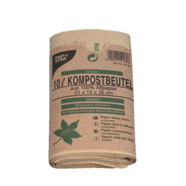 Kompostbeutel aus Papier 10L 35 cm x 21 cm x 15 cm braun, 10 Stk.