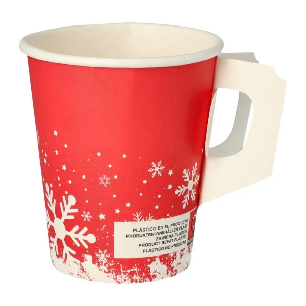 Henkelbecher Kaffeebecher Glühweinbecher rot Wintertime Schneeflocke, 200 ml, 50 Stk.