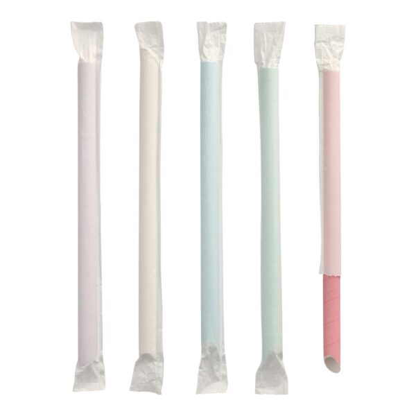 BubbleTea Slush Papierhalme O12mm 20cm farbig sortiert einzeln gehüllt, 200 Stk.
