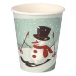 Heißgetränkebecher Pappbecher Wintermotiv "Schneemann auf Ski" 200ml, 50 Stk.