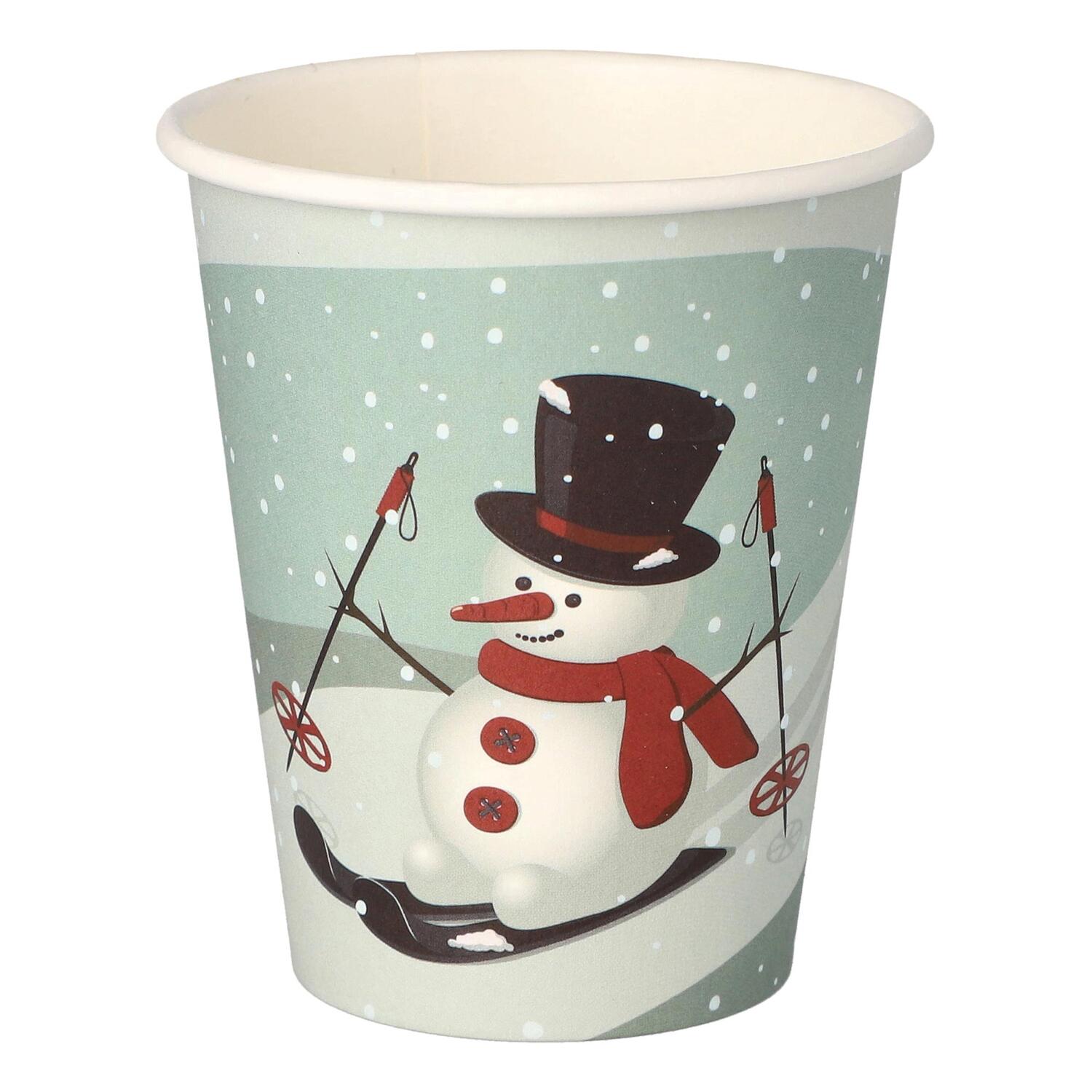 PAP-89846 Heißgetränkebecher Pappbecher Wintermotiv "Schneemann auf Ski" 200ml, 50 Stk. – Bild 1