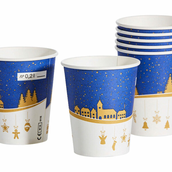 Heißgetränkebecher Winterlandschaft Pappe mit Eichstrich bis 90°C 200ml, 75 Stk.