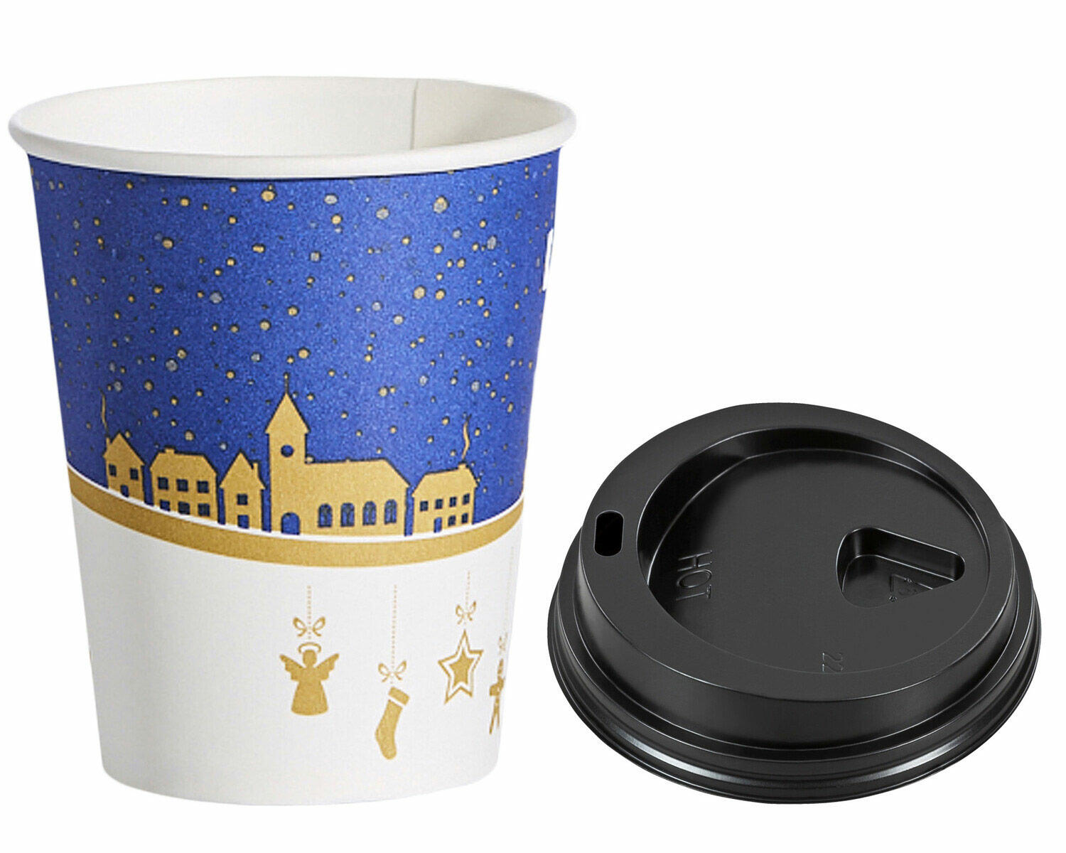 PPE-P23-3500_SET1 Heißgetränkebecher Winterlandschaft mit Trinkdeckel Eichstrich 200 ml, 75 Stk. – Bild 1