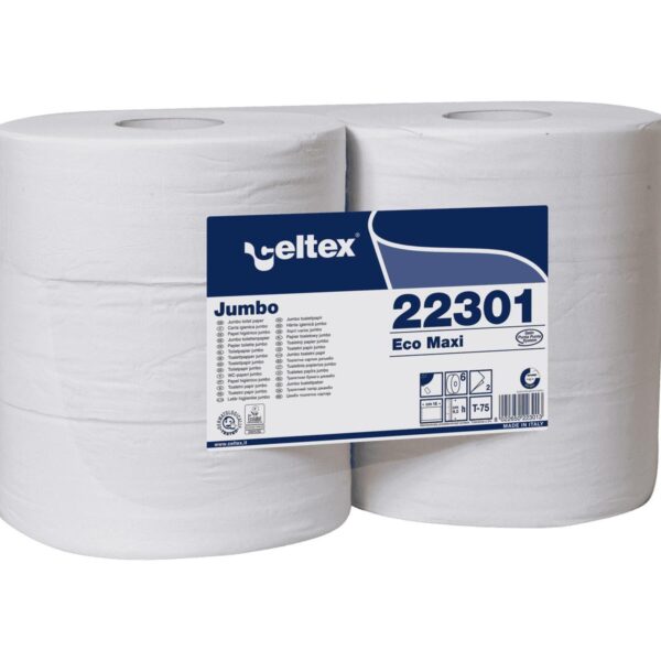 Jumbo Toilettenpapier 2-lagig 18×9,2cm 1670 Abrisse weiß, 6 Rollen je 300m