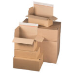 Schnellaufrichtekarton 350x256x135mm Selbstklebeverschluss Aufreißfaden Automatikboden braun - Schuhkarton