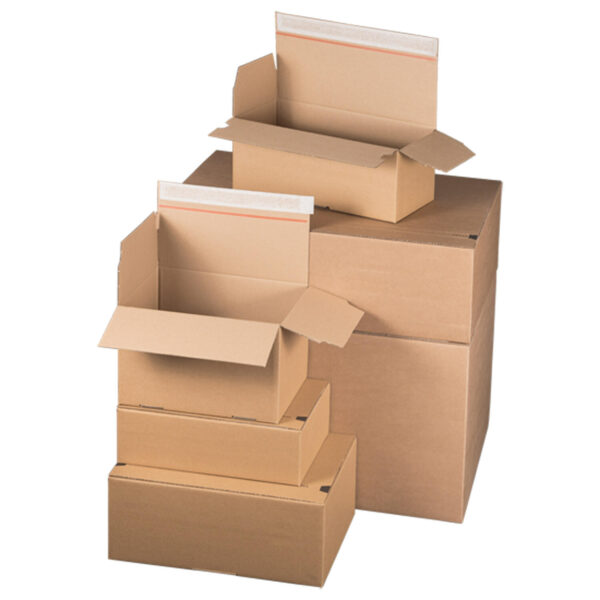 Schnellaufrichtekarton 350x256x135mm Selbstklebeverschluss Aufreißfaden Automatikboden braun - Schuhkarton