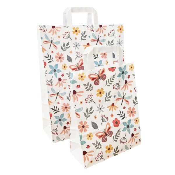 Papiertragetaschen aus Kraftpapier 220+100x280mm mit Schmetterling Motiv weiß, 250 Stk