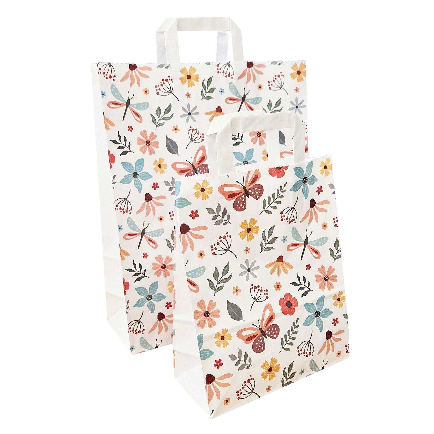SEW-228058x Papiertragetaschen aus Kraftpapier 220+100x280mm mit Schmetterling Motiv weiß, 250 Stk – Bild 1