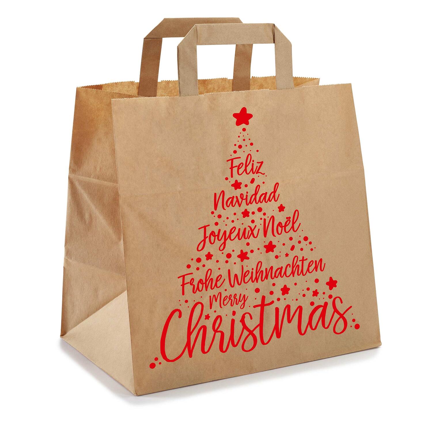 SEW-2280612 Papiertragetaschen aus Kraftpapier 260+170x250mm Motiv Christmas rot braun 80 gr. – Bild 1