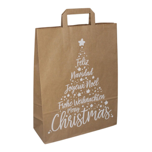 Papiertragetaschen aus Kraftpapier 320+120x400mm Motiv Christmas weiß braun 80 gr.